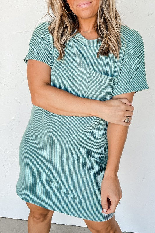 Blue Ribbed T-Shirt Dress