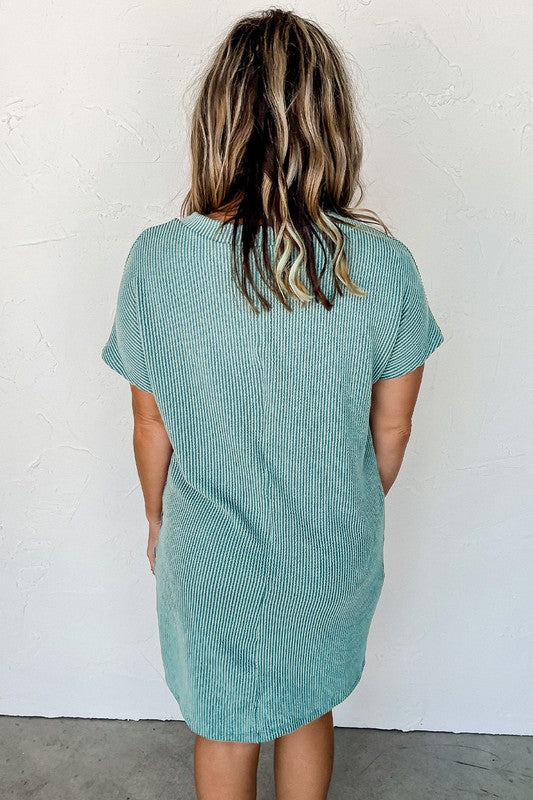 Blue Ribbed T-Shirt Dress