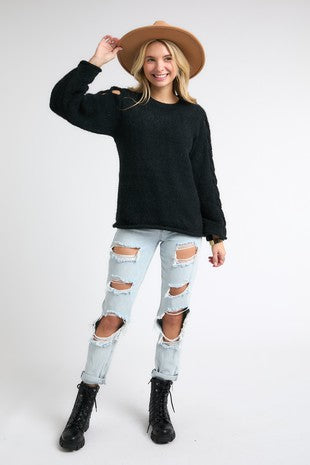 Cross Sleeve Black Sweater